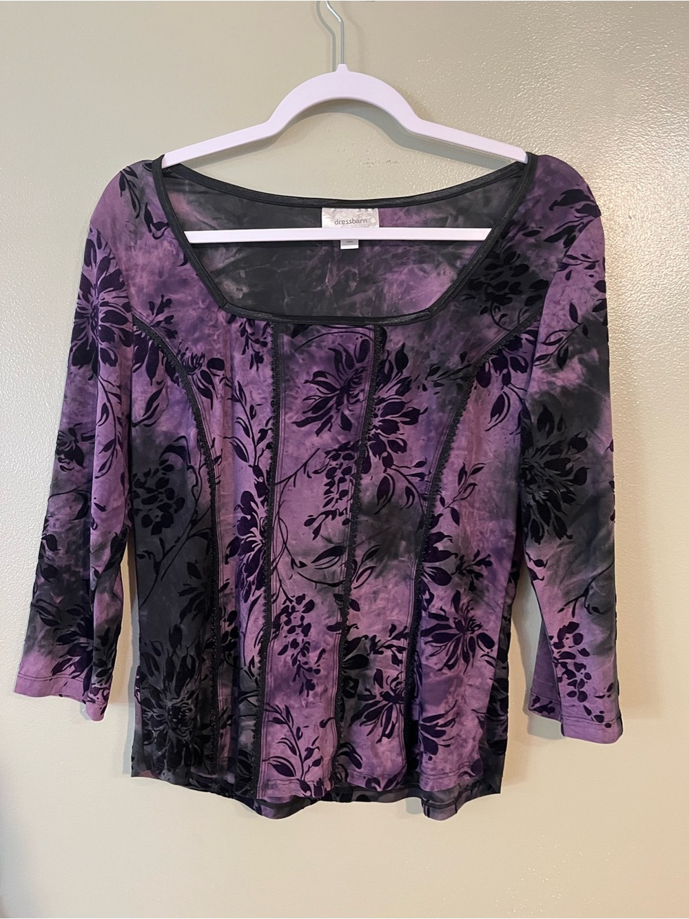 Purple Floral Velvet-Effect Women’s Top - dressbarn Grunge  Y2K Whimsical L